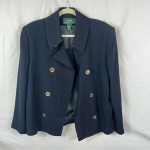 Lauren Ralph Lauren Navy Wool Pea Coat with Gold Anchor Buttons
